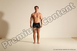 Underwear Fighting Man White Muscular Short Brown Dynamic poses Academic